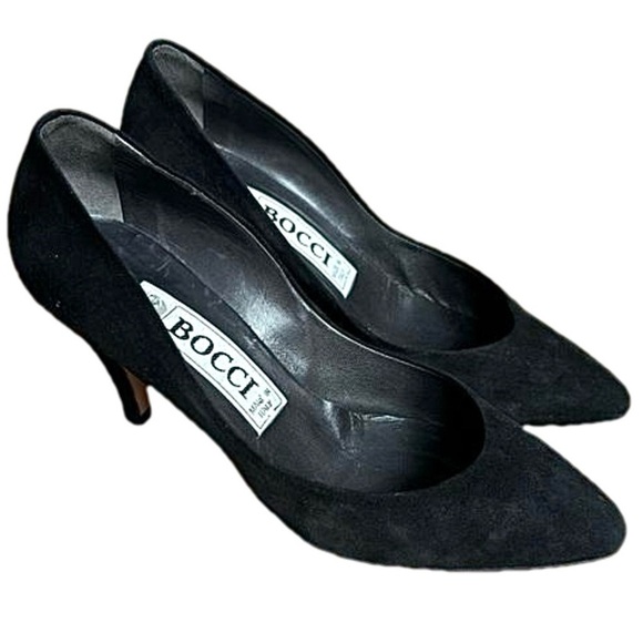 Bocci Shoes - Vintage 80's Bocci Black Suede Pumps Shoes Made In Italy - Size 37.5 EU